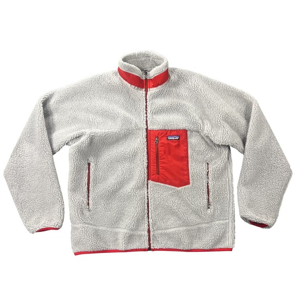Patagonia Other - Patagonia Men's Large Retro-X Deep Pile Fleece Jacket Gray Red Pocket Trim 23055